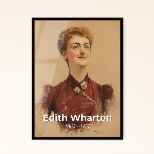 Elegant Portrait of Edith Wharton, 1862-1937: Timeless Gilded Age Essence in Contemporary Art - Perfect for Home Decor