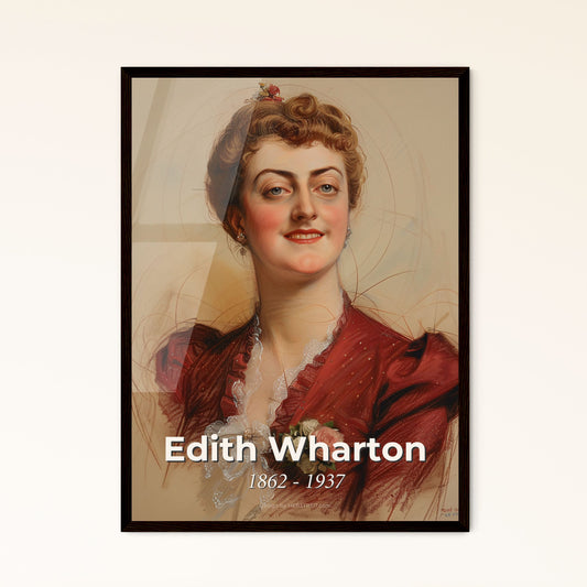 Edith Wharton: Timeless Elegance - Contemporary Portrait in Warm Hues, Perfect for Gift or Chic Home Decor