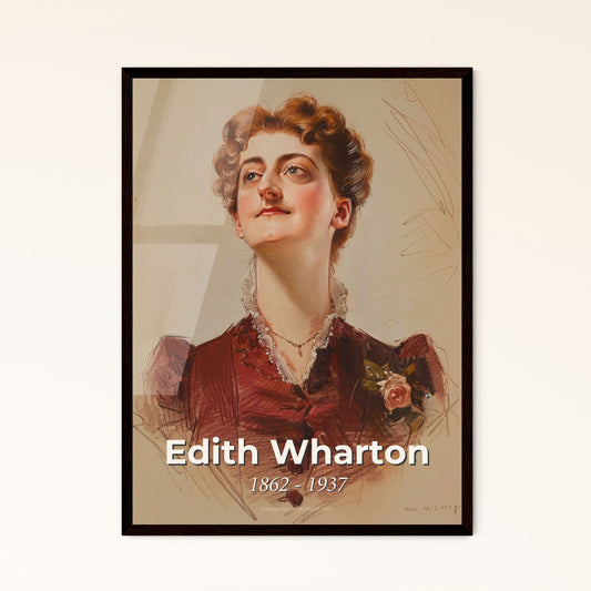 Elegant Portrait of Edith Wharton (1862-1937): A Contemporary Gilded Age Tribute in Dynamic Lines & Subtle Hues - Home Décor Print