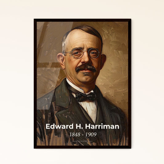 Elegant Portrait of Edward H. Harriman: Iconic Railway Pioneer in Contemporary Art, Vibrant Lines on Beige - Perfect for Home Decor