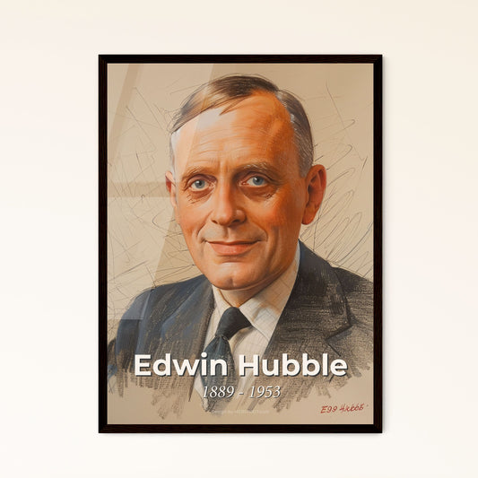 Edwin Hubble: The Cosmic Visionary - Exquisite Contemporary Portrait on Beige, Capturing the Essence of Universal Discovery