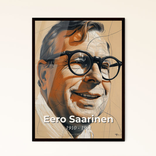 Eero Saarinen: Captivating Neo-Futuristic Portrait - Stunning Art Print on Beige, Framed or Aluminum, Perfect for Home Décor