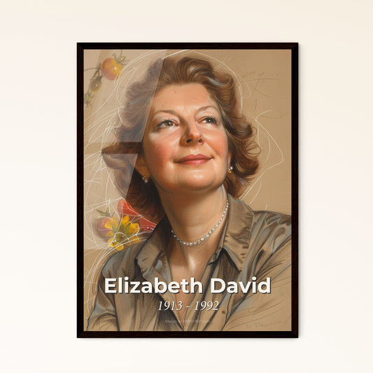 Elizabeth David: Revolutionizing British Cuisine - Elegant Contemporary Portrait in Dynamic Hues, Perfect for Home Décor