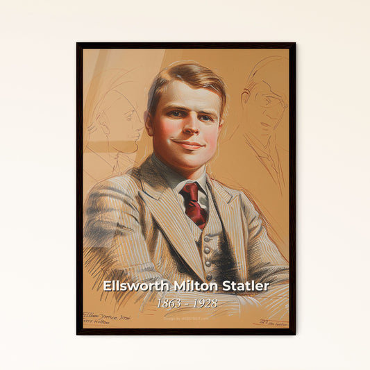 Captivating Portrait of Ellsworth Milton Statler: A Modern Art Tribute to the Hotel Innovator on Luxe Beige Décor Print