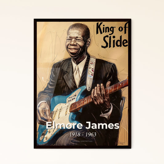 Elmore James: The King of Slide Guitar - Vibrant Contemporary Tribute on Beige, Perfect for Gift or Home Decor