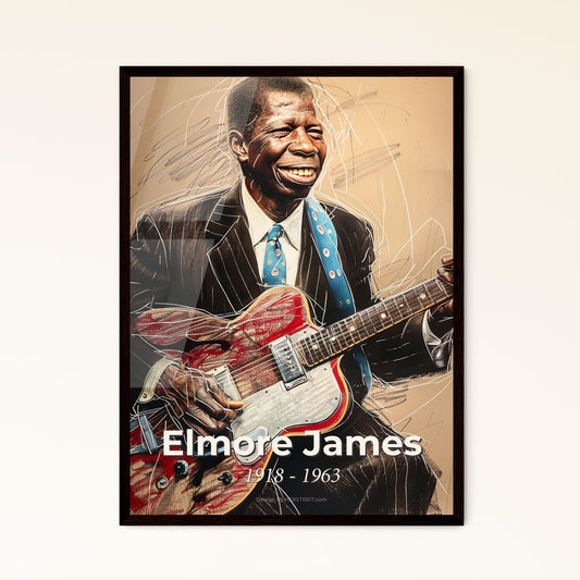 Elmore James: The King of Slide Guitar - Captivating Contemporary Art Print Celebrating Blues Legacy & Dynamic Artistic Expression