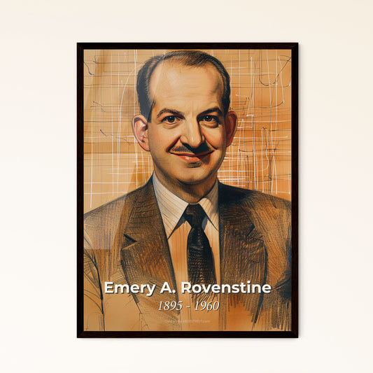 Emery A. Rovenstine: A Vibrant Tribute to Anesthesia Pioneer - Contemporary Art Print with Dynamic Lines & Elegant Hatching