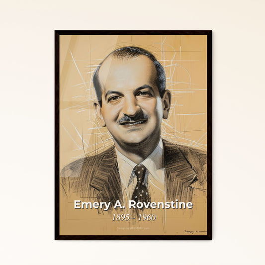 Emery A. Rovenstine: Anesthetic Pioneer - Contemporary Art Portrait on Beige, Dynamic Lines & Hatching - Perfect Home Decor Gift