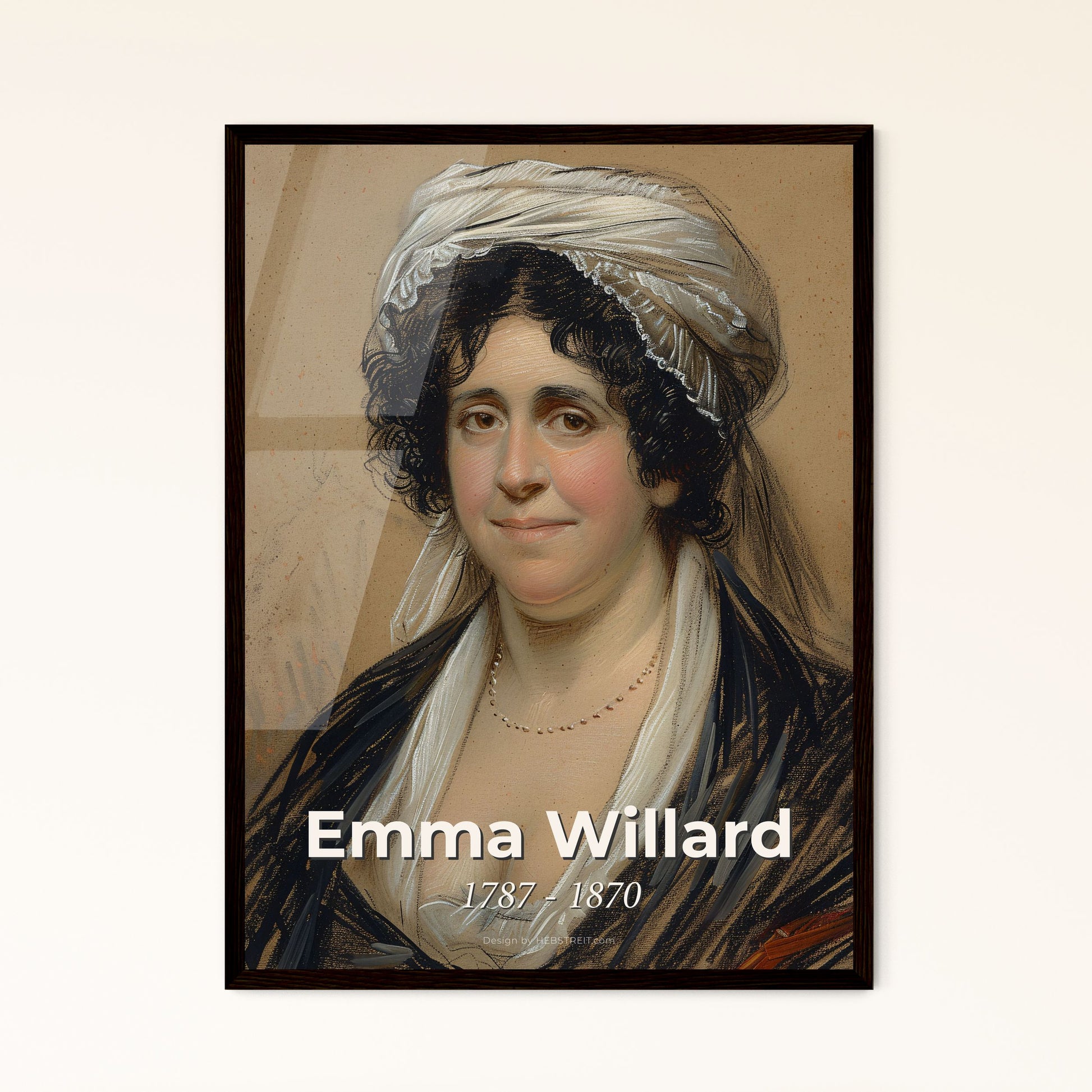 Emma Willard: Pioneer of Women's Education - Contemporary Artistic Tribute on Beige - Beautifully Framed Print for Home Decor