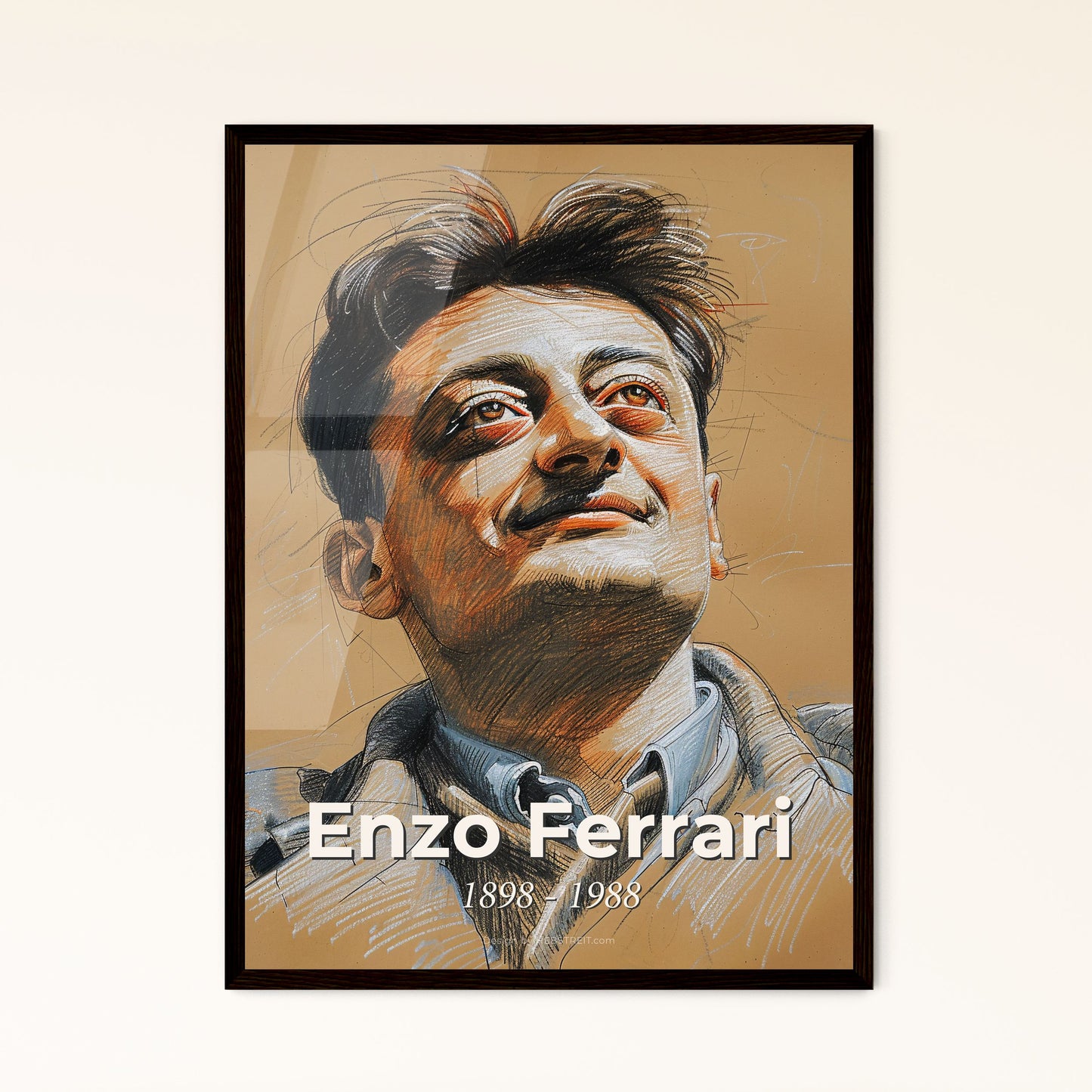 Enzo Ferrari: A Vibrant Tribute to the Iconic Racing Legend - Contemporary Art Print for Home Decor, Framed or Aluminum Options