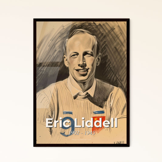 Eric Liddell: Inspiring Olympian & Missionary - Stunning Contemporary Portrait Print on Elegant Beige, Perfect for Home Decor