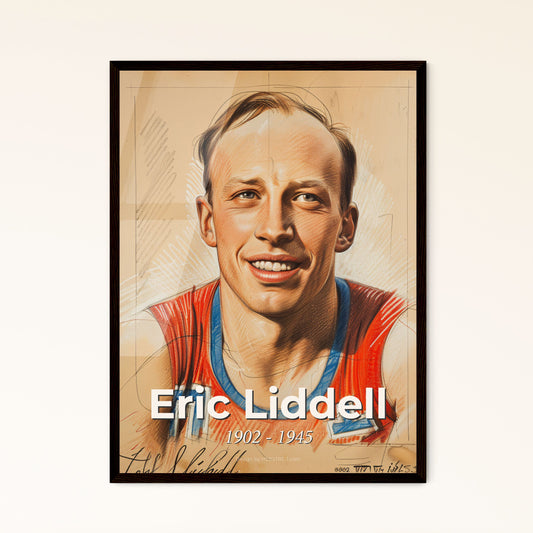 Eric Liddell: Inspirational Olympic Legend & Missionary - Elegant Contemporary Art Print on Beige with Dynamic Hatching & Highlights