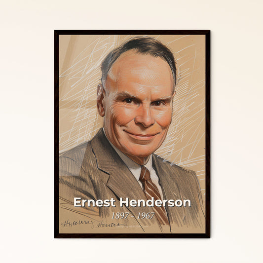 Ernest Henderson: Iconic Hotelier Portrait - Contemporary Art Print on Beige, Dynamic Lines & Highlights for Elegant Home Decor