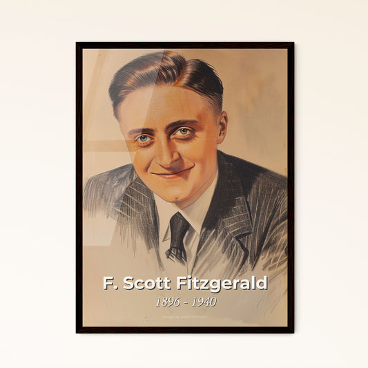 Elegant Jazz Age Essence: F. Scott Fitzgerald Portrait in Contemporary Lines, a Luxurious Art Print for Home Décor & Gifting.