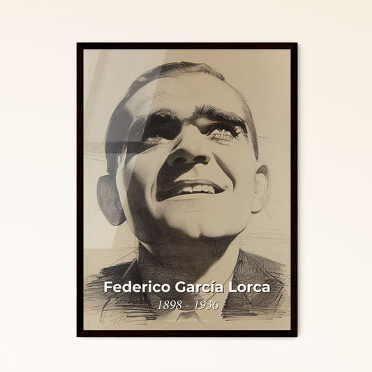 Elegant Federico García Lorca Portrait: Lyrical Artistry on Beige, Framed or Aluminum Prints for Unique Home Décor & Gifts