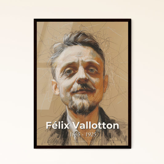 Exquisite Vallotton-Inspired Print: Evocative Portrait on Beige with Dynamic Lines & Subtle Hues - Perfect for Home Decor