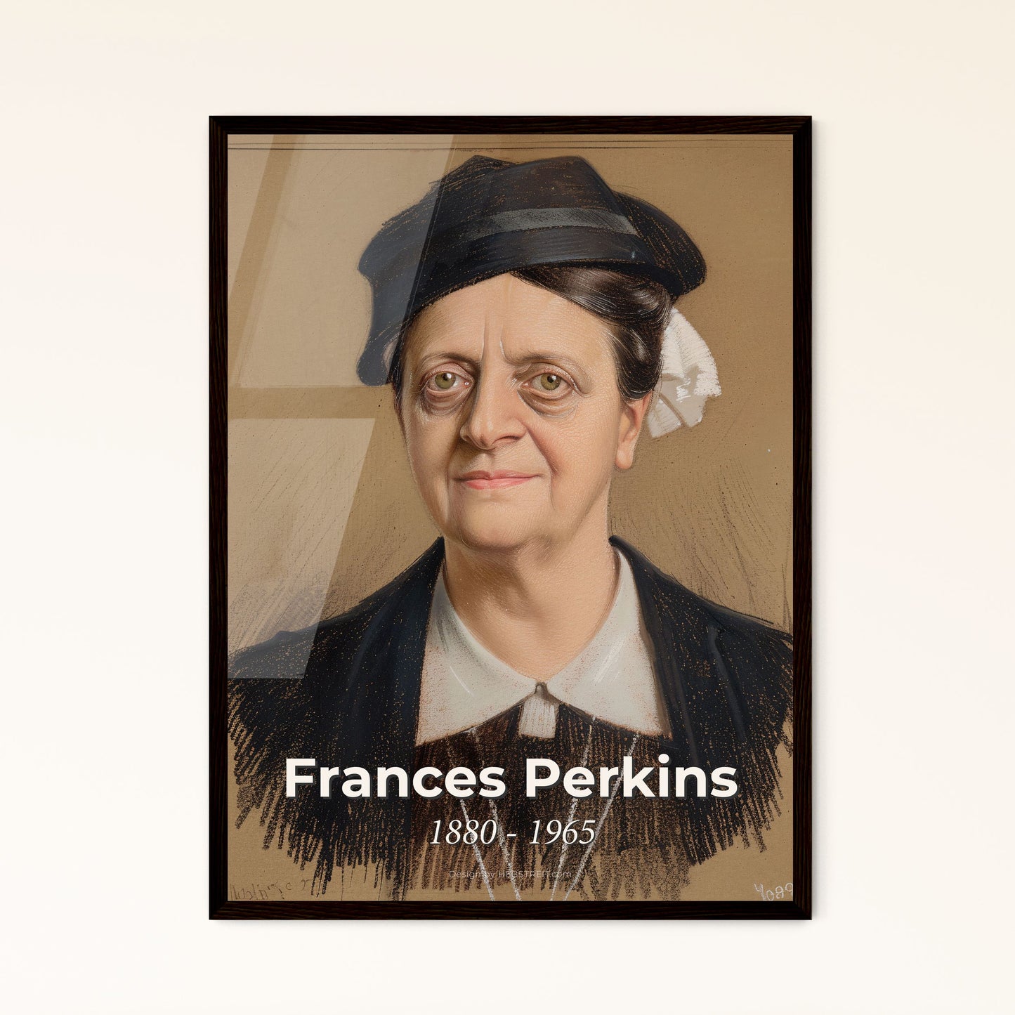 Frances Perkins: Trailblazing Advocate for Workers' Rights - Stunning Contemporary Portrait on Beige, Elegant Hatching & Dynamic Lines