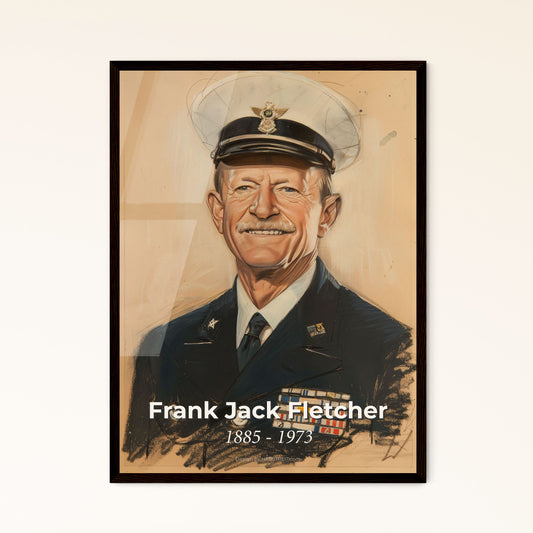 Dynamic Contemporary Tribute to Admiral Frank Jack Fletcher: Captivating Portrait in Subtle Hues for Elegant Home Decor