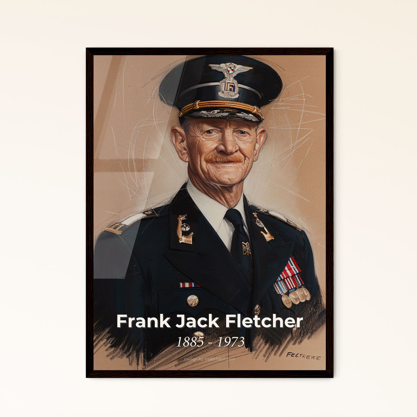 Admiral Frank Jack Fletcher: A Stunning Contemporary Portrait Celebrating WWII Valor – Unique Artwork for Your Home Decor!