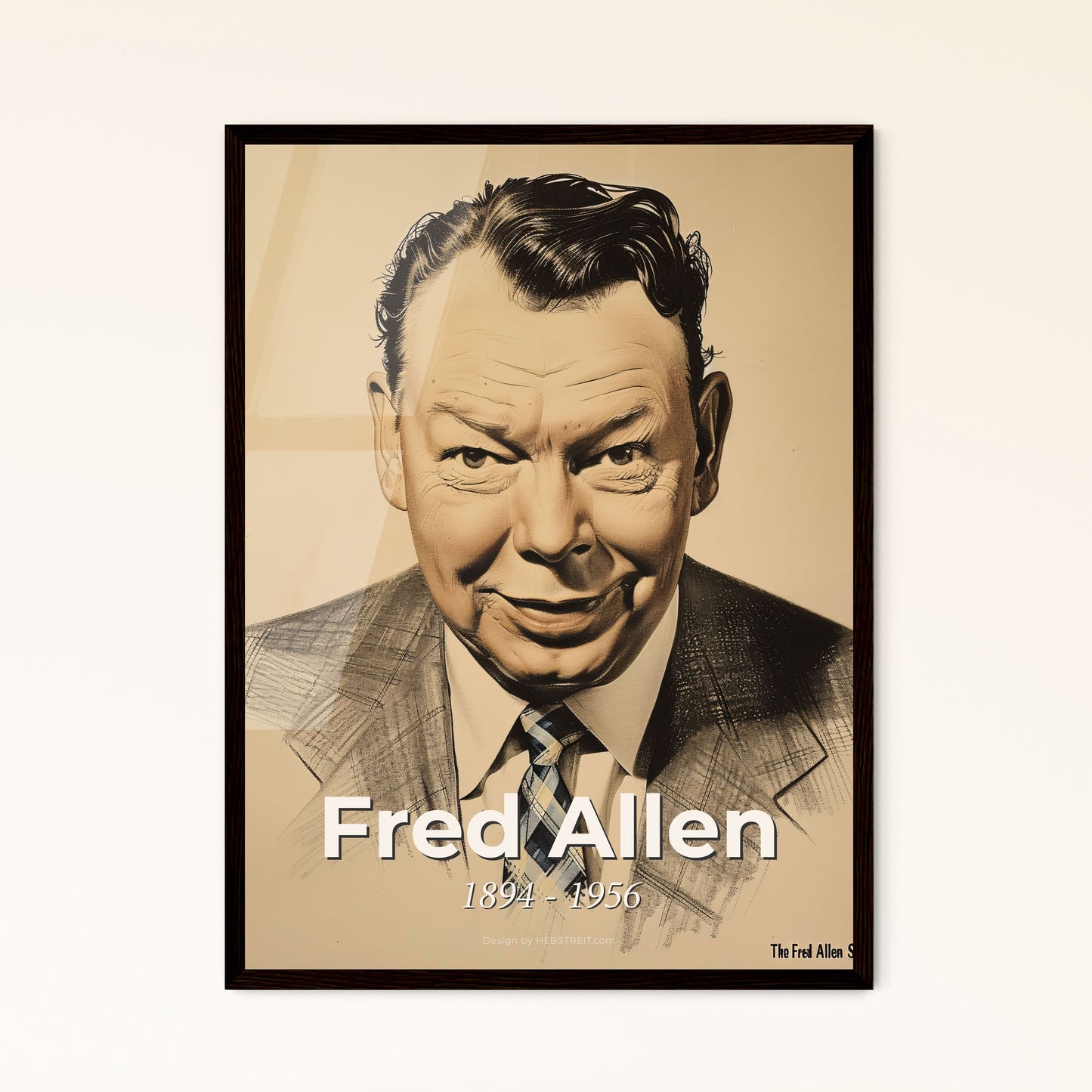 Whimsical Tribute to Fred Allen: Luminous Contemporary Portrait in Beige, Perfect for Unique Home Decor and Gifting Elegance!