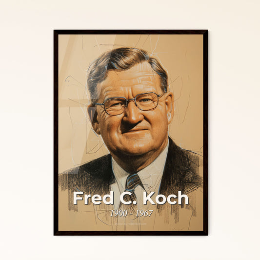 Elegant Portrait of Fred C. Koch: A Contemporary Tribute in Hues & Lines - Perfect for Home Décor or Thoughtful Gifting!