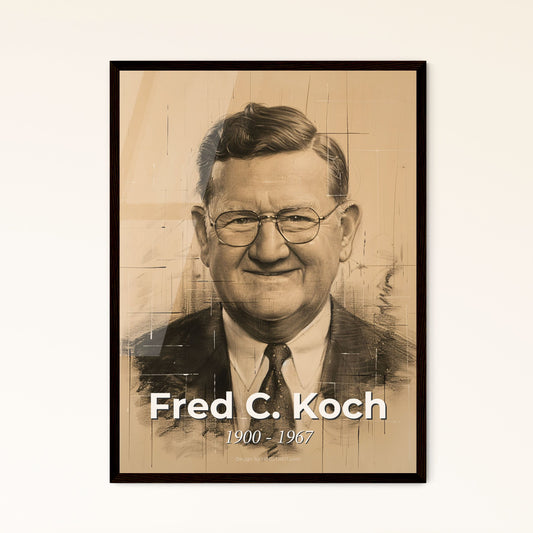 Elegant Contemporary Portrait of Fred C. Koch: A Unique Fusion of Dynamic Lines and Subtle Color on Premium Backgrounds