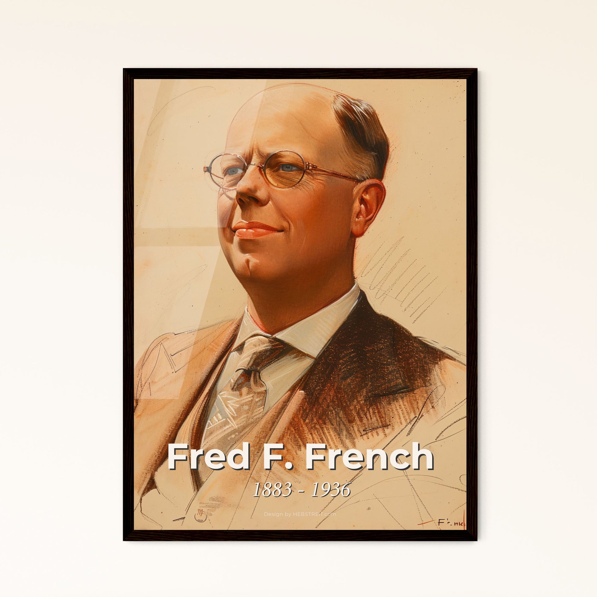 Elegant Contemporary Portrait of Fred F. French - Iconic NYC Developer - Unique Urban Planning Tribute in Artistic Hues