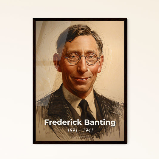 Elevate Your Space: Frederick Banting Tribute Print - A Captivating Modern Portrait of the Insulin Pioneer on Elegant Beige