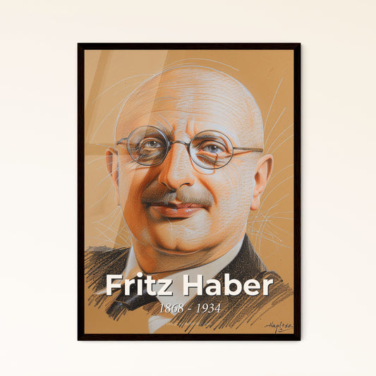 Fritz Haber: The Visionary Chemist - A Stunning Contemporary Portrait Captured in Dynamic Lines on Beige, Perfect for Any Space.