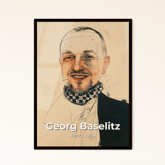 Dynamic Neo-Expressionist Portrait by Georg Baselitz: Inverted Beauty on Beige - Premium Print & Framed Options for Elegant Décor