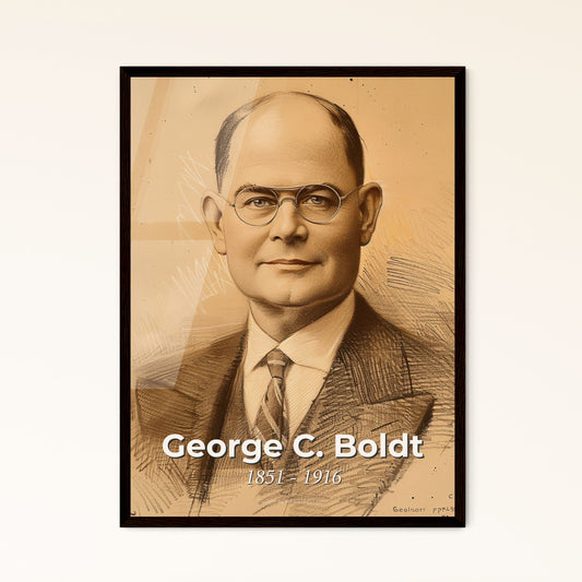 Elevated Elegance: Portrait of George C. Boldt - Iconic Hotelier Captured in Striking Contemporary Art on Luxurious Beige