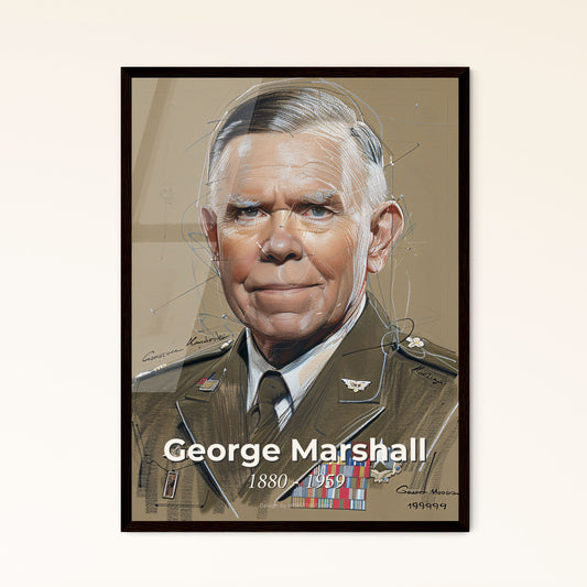 Dynamic Portrait of George Marshall: A Contemporary Tribute to a WWII Hero in Elegant Hues & Striking Lines for Modern Interiors