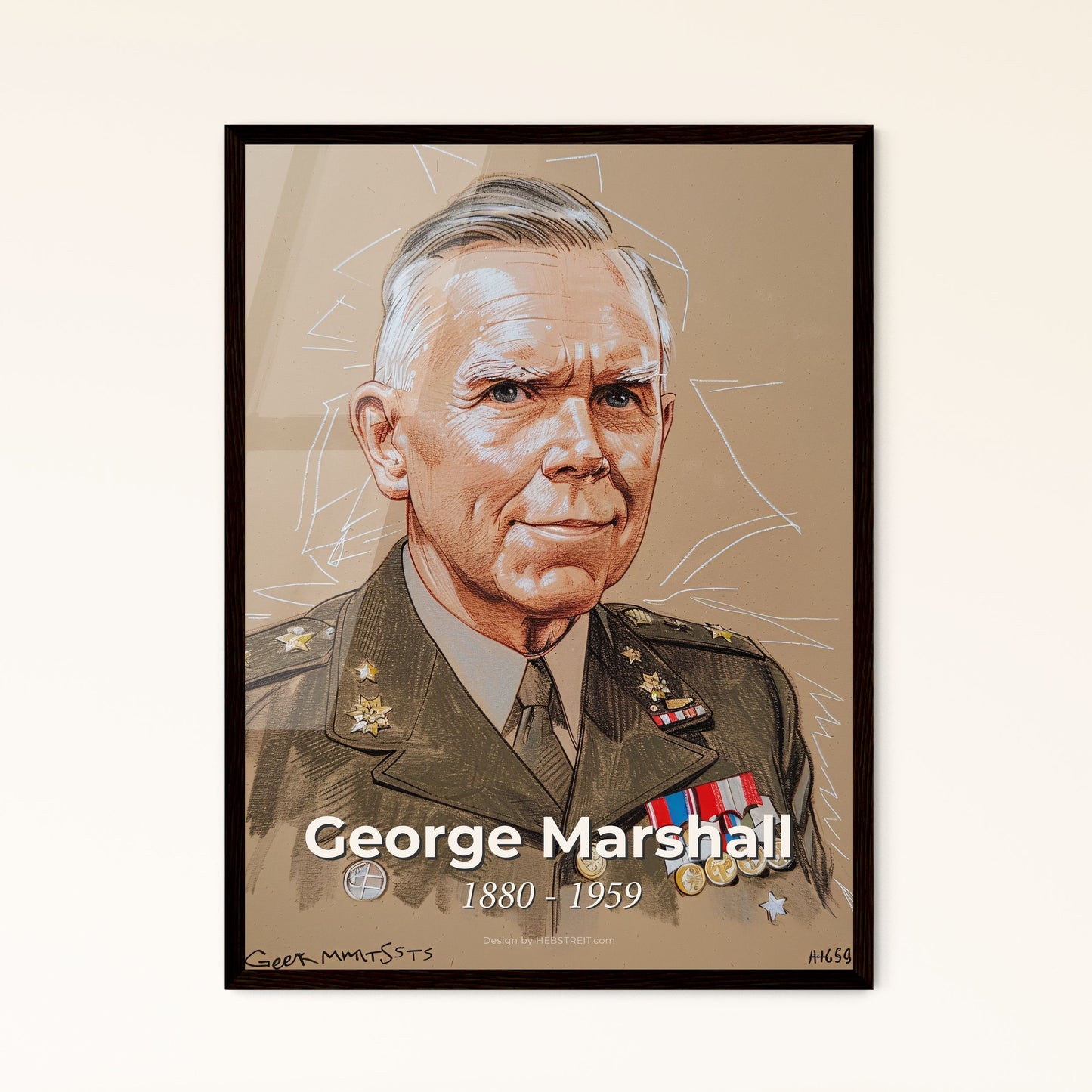 Captivating Portrait of General George Marshall: A Contemporary Tribute in Elegant Hues - Perfect for Home Decor & Gifting