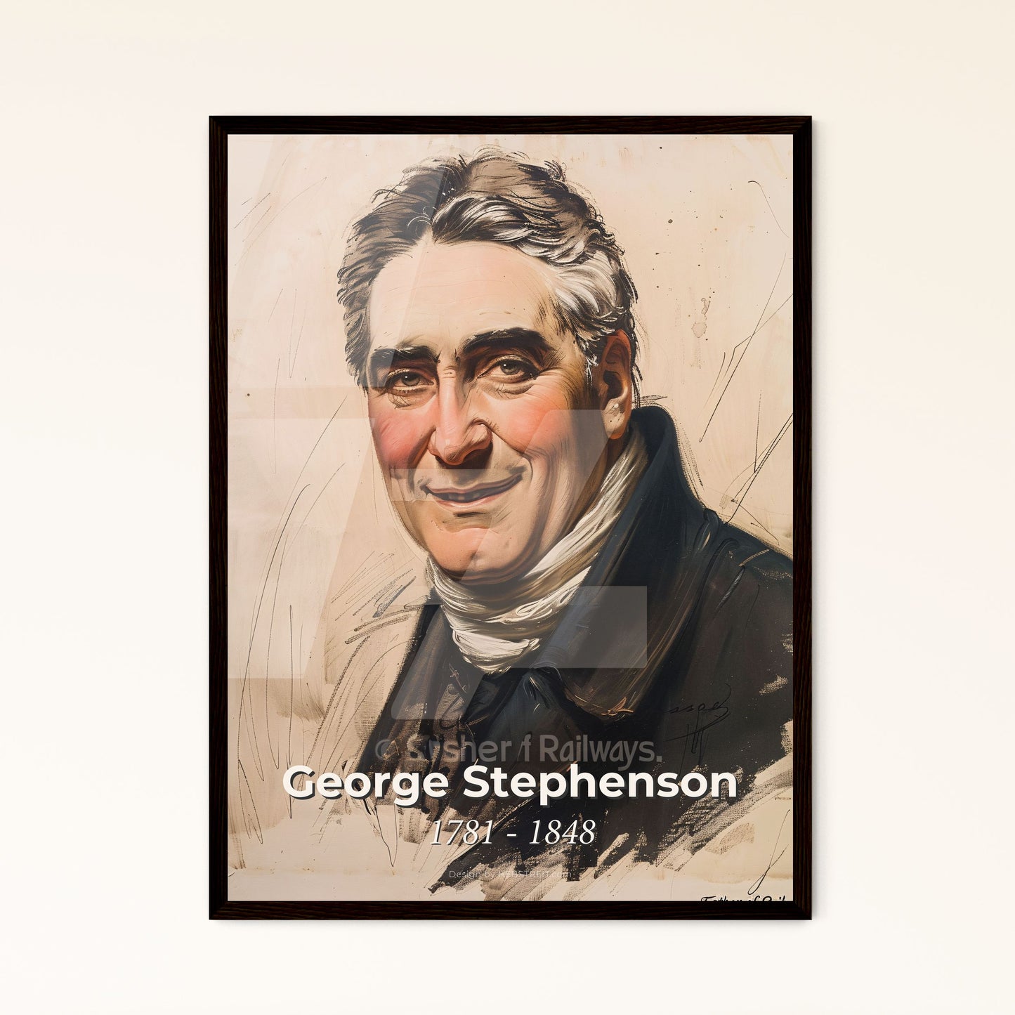 Captivating Portrait of George Stephenson: The Father of Railways - Contemporary Art Print in Elegant Hues for Timeless Decor