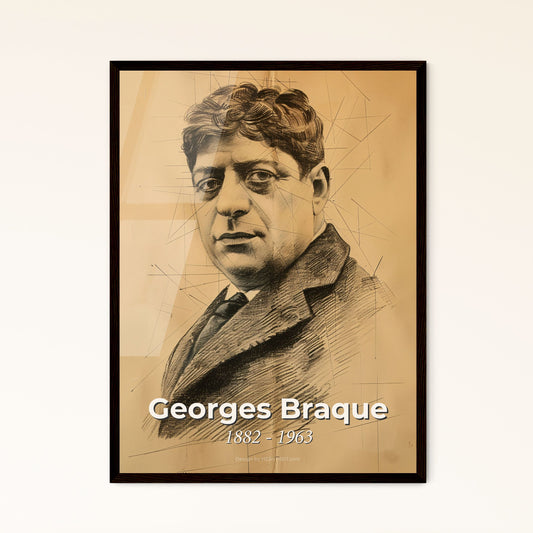 Dynamic Cubist Portrait of Georges Braque: Exquisite Print with Elegant Hatching & Contemporary Lines for Timeless Home Décor