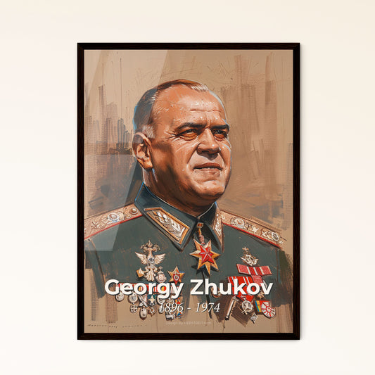 Dynamic Portrait of Georgy Zhukov: Iconic Soviet Marshal - Contemporary Art Print Featuring Unique Hatching & Vibrant Design