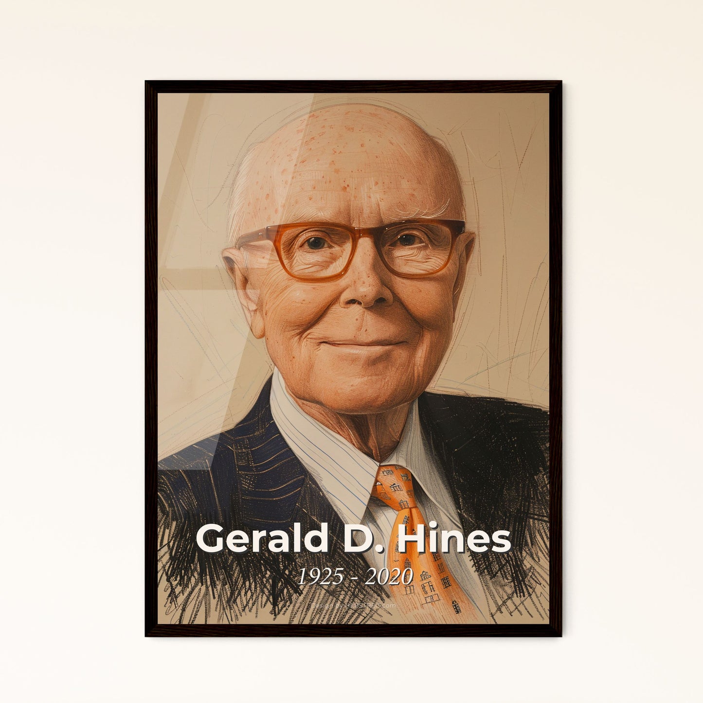 Visionary Legacy: Elegant Portrait of Gerald D. Hines - Iconic Real Estate Developer in Contemporary Art, Perfect for Any Home Decor