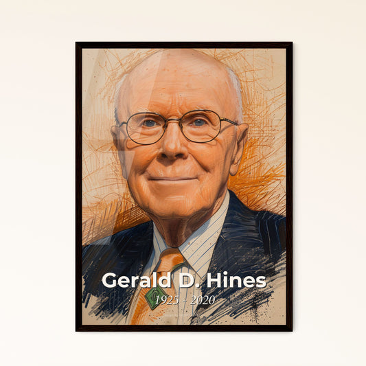 Iconic Tribute: Gerald D. Hines - Vibrant Contemporary Art Print Celebrating an Architectural Visionary in a Unique Perspective