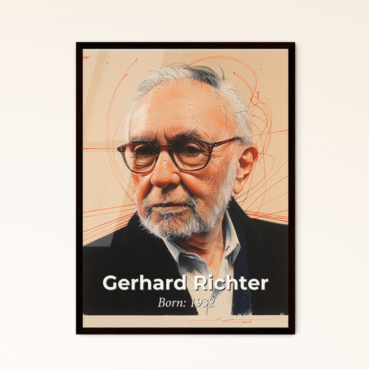 Dynamic Abstract Portrait of Gerhard Richter: Contemporary Art Print on Beige - Framed or Aluminum Options for Elegant Home Décor