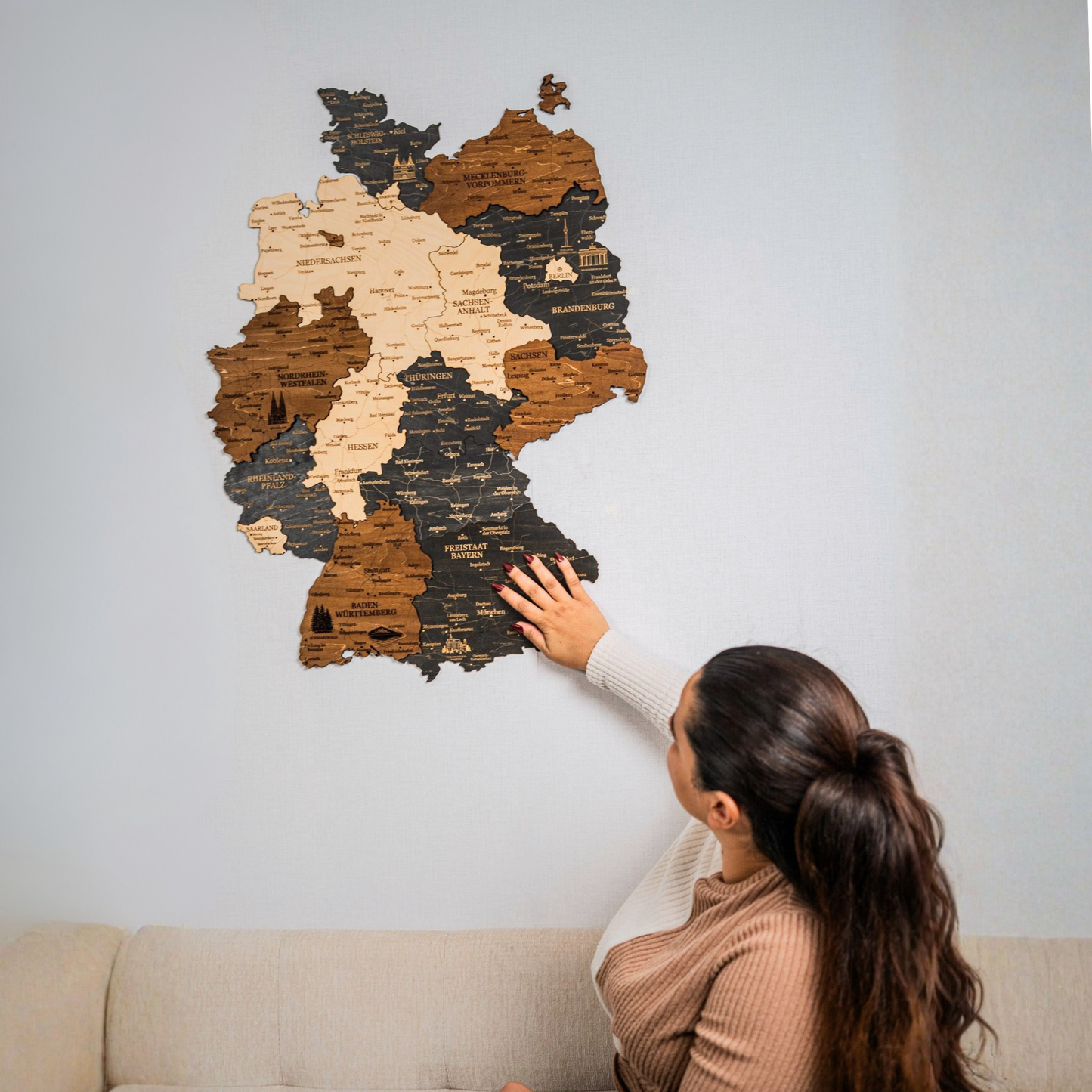 3D Germany Wooden Wall Map – Elegant Wall Art with City Names