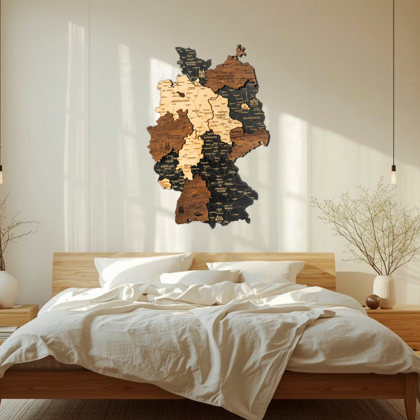 3D Germany Wooden Wall Map – Elegant Wall Art with City Names