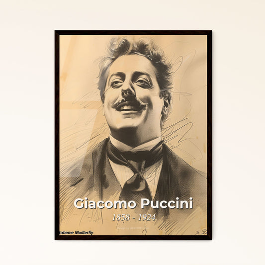 Elegant Portrait of Giacomo Puccini: Contemporary Art Print on Beige - Ideal Gift or Stunning Home Decor Accent