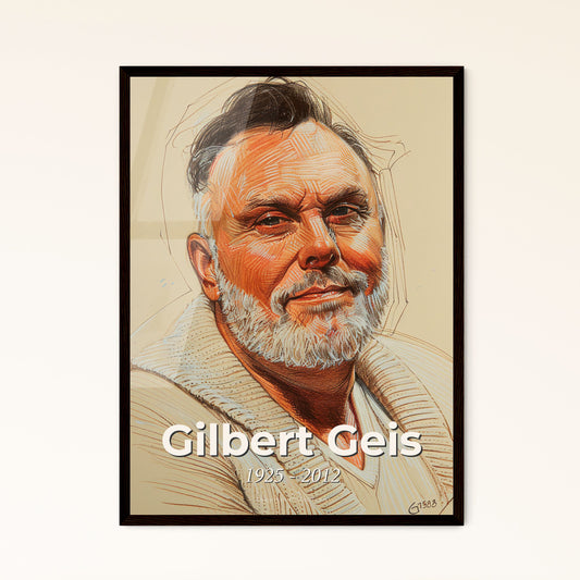 Elegant Portrait of Gilbert Geis: A Tribute to Criminology on Beige, Captivating Contemporary Art for Your Home Décor