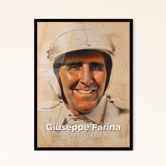 Giuseppe Farina: Celebrating the First Formula One Champion - Contemporary Art Print on Beige, Stunning Lines & Sensual Gesture