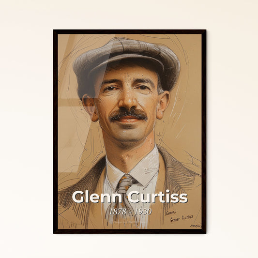 Glenn Curtiss: Captivating Aviation Pioneer Art - A Stunning Contemporary Drawing on Beige, Perfect for Home Décor & Gifting!