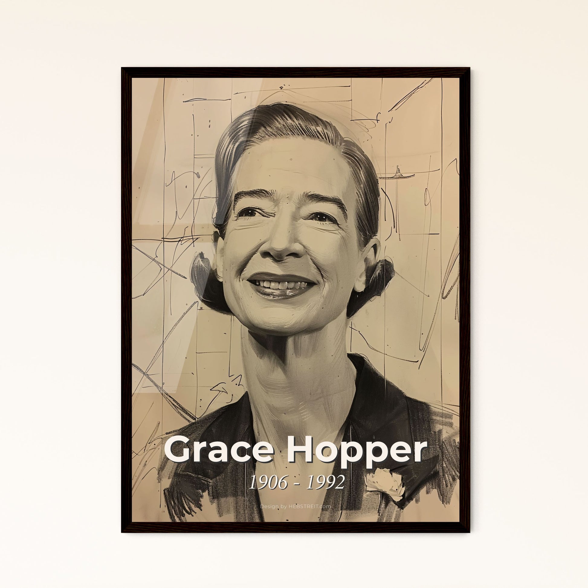 Elegant Tribute to Grace Hopper: Pioneer of Programming - Contemporary Art Print with Dynamic Lines & Sublime Hatching