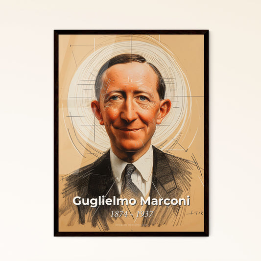 Elegant Tribute to Guglielmo Marconi: Captivating Contemporary Portrait on Beige, Perfect for Home Decor & Unique Gifts