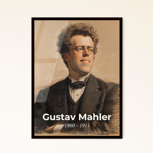 Elegant Portrait of Gustav Mahler: Contemporary Art Print on Beige - Captivating Design for Home Decor & Gifting.