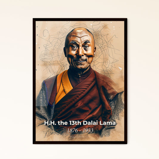 Elevate Your Space: Serene Portrait of H.H. the 13th Dalai Lama - Captivating Contemporary Art Print for Home Decor