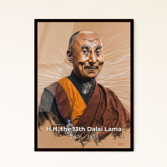 Elegant Tribute to H.H. the 13th Dalai Lama: Dynamic Contemporary Art Print for Home Décor – A Spiritual Icon Captured